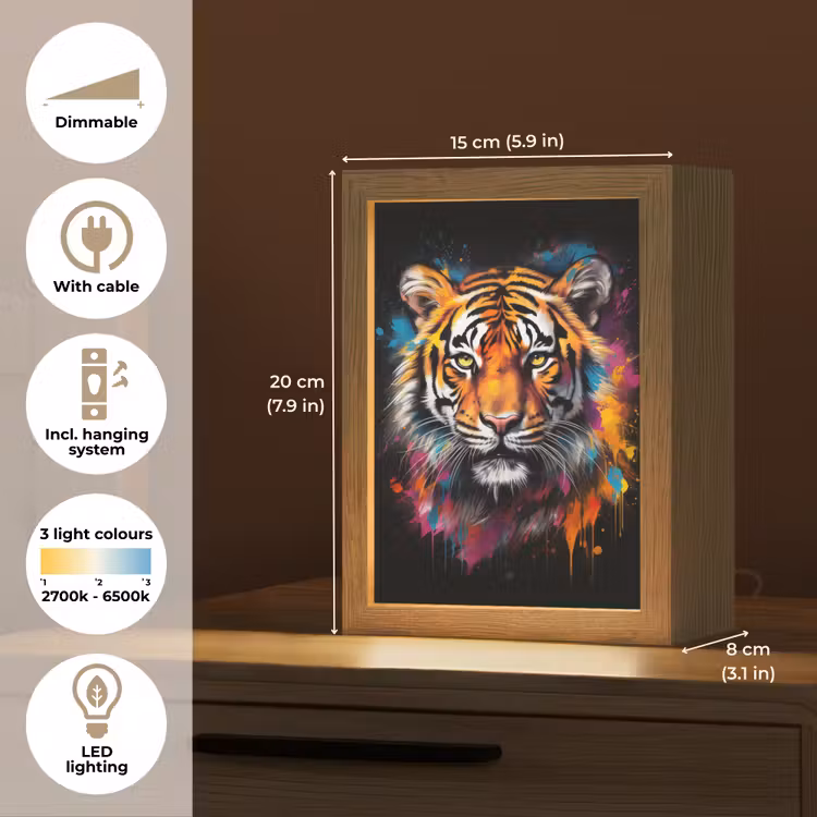 Tijger - Graffiti - Dieren - Zwart Light Box met kabel (Tafellamp) klein -USP_EN