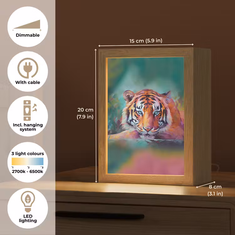 Tijger - Olieverf - Dieren - Kunst Light Box met kabel (Tafellamp) klein -USP_EN