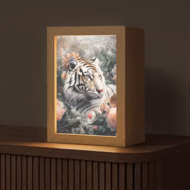 Tijger - Wilde dieren - Bloemen - Jungle Light Box met kabel (Tafellamp) klein -z3d_website