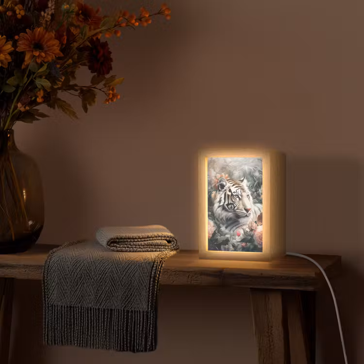 Tijger - Wilde dieren - Bloemen - Jungle Light Box met kabel (Tafellamp) klein -sfeer4