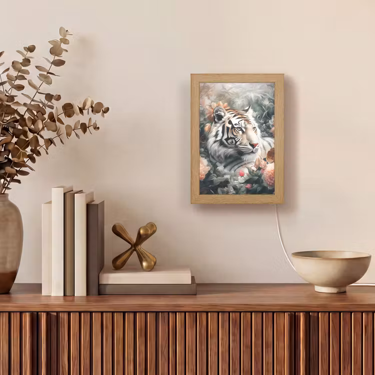 Tijger - Wilde dieren - Bloemen - Jungle Light Box met kabel (Tafellamp) klein -sfeer2