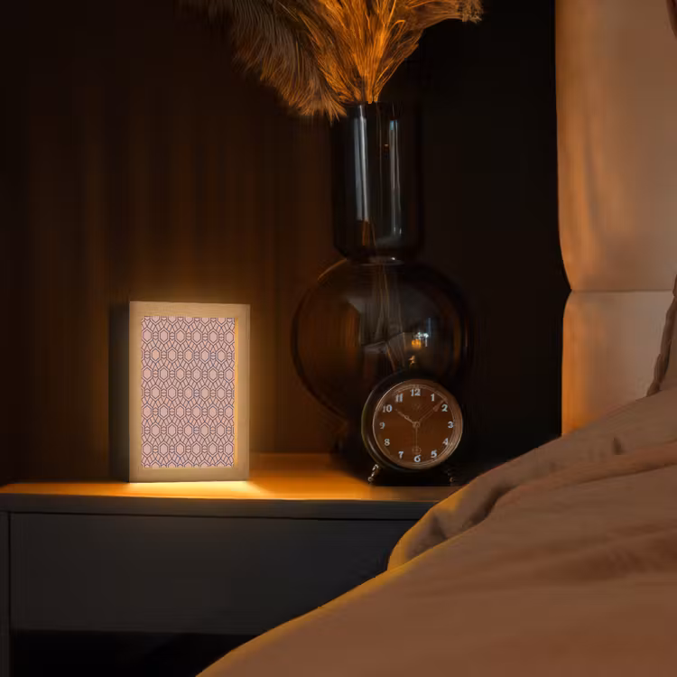Strak - Patroon - Roze - Donkerblauw Light Box met kabel (Tafellamp) klein 925 -sfeer1