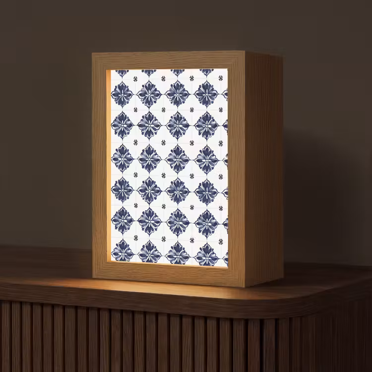 Tegelmotief - Blauw - Wit - Bloem Light Box met kabel (Tafellamp) klein 925 -z3d_website