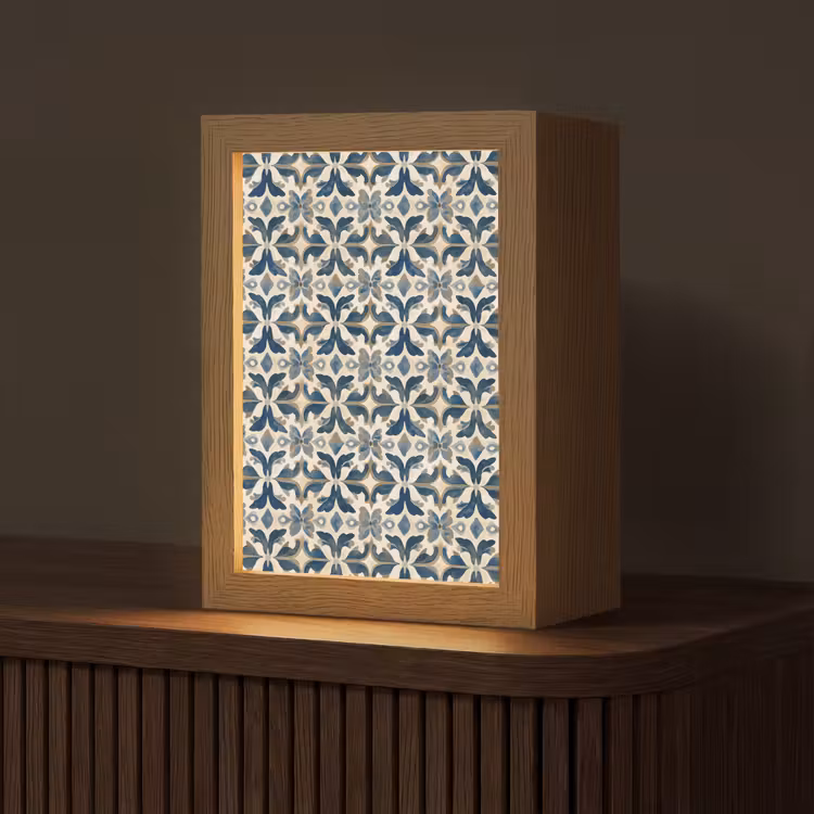 Tegel - Patroon - Blauw - Beige Light Box met kabel (Tafellamp) klein 925 -z3d_website