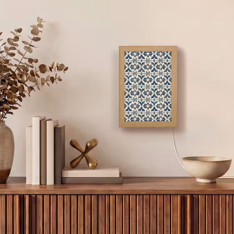 Tegel - Patroon - Blauw - Beige Light Box met kabel (Tafellamp) klein 925 -sfeer2