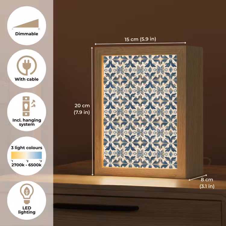 Tegel - Patroon - Blauw - Beige Light Box met kabel (Tafellamp) klein 925 -USP_EN