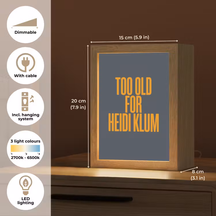 Too old for heidi klum - Geel - Blauw Light Box met kabel (Tafellamp) klein -USP_EN