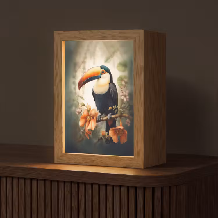 Toekan - Vogel - Bloemen - Planten Light Box met kabel (Tafellamp) klein -z3d_website