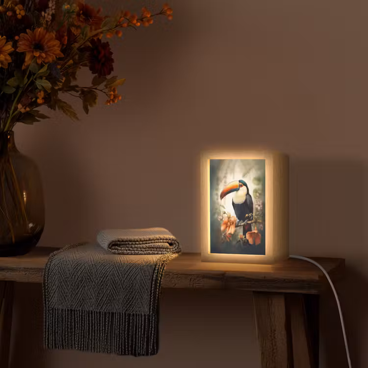 Toekan - Vogel - Bloemen - Planten Light Box met kabel (Tafellamp) klein -sfeer4