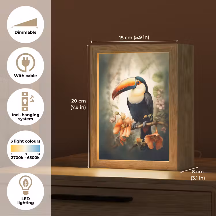 Toekan - Vogel - Bloemen - Planten Light Box met kabel (Tafellamp) klein -USP_EN