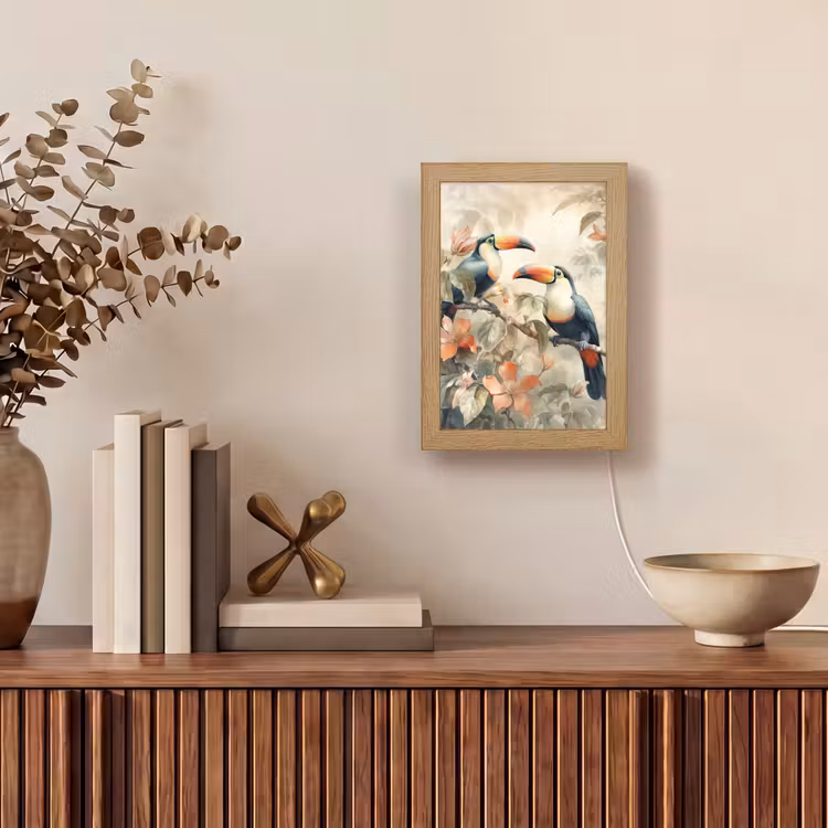 Toekan - Vogels - Bloemen - Tak Light Box met kabel (Tafellamp) klein -sfeer2