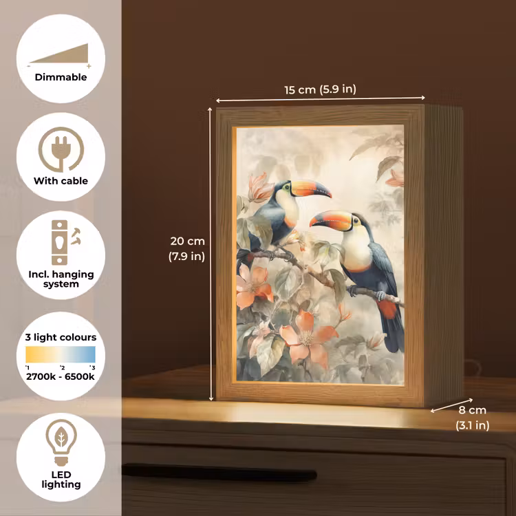 Toekan - Vogels - Bloemen - Tak Light Box met kabel (Tafellamp) klein -USP_EN