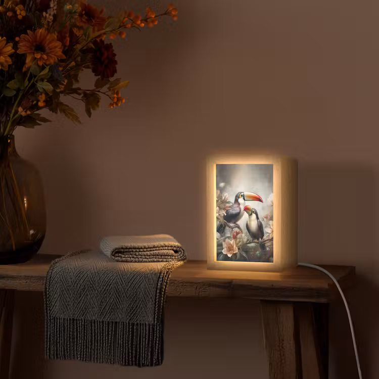 Toekan - Vogels - Bloemen - Jungle Light Box met kabel (Tafellamp) klein -sfeer4