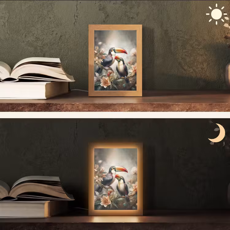 Toekan - Vogels - Bloemen - Jungle Light Box met kabel (Tafellamp) klein -sfeer3