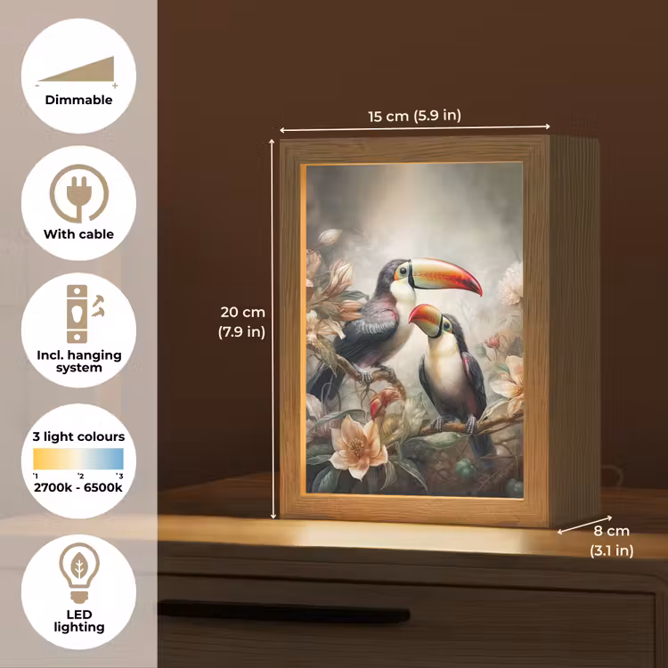 Toekan - Vogels - Bloemen - Jungle Light Box met kabel (Tafellamp) klein -USP_EN