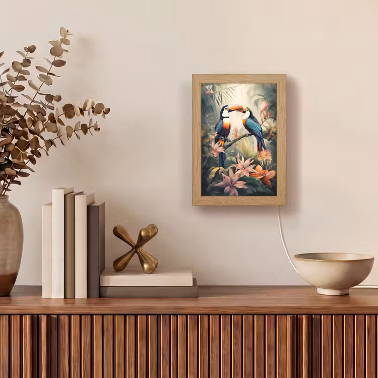 Toekan - Vogels - Bloemen - Natuur - Jungle Light Box met kabel (Tafellamp) klein -sfeer2