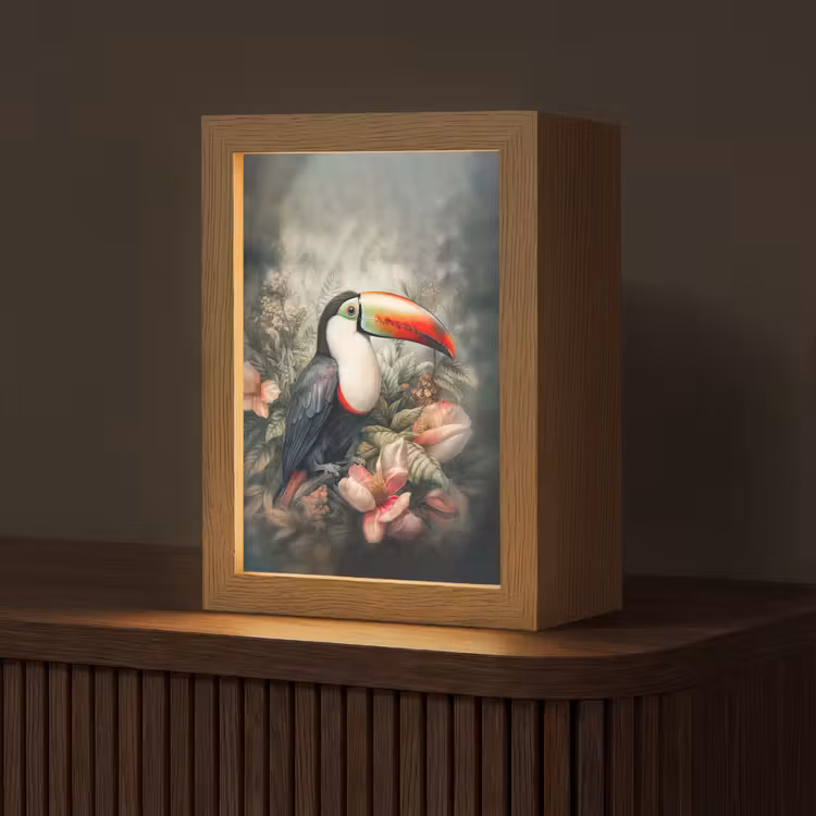 Toekan - Vogels - Bloemen - Planten - Tropisch Light Box met kabel (Tafellamp) klein -z3d_website