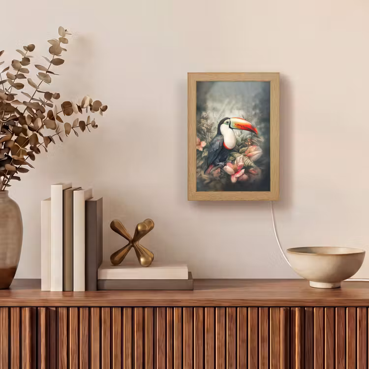 Toekan - Vogels - Bloemen - Planten - Tropisch Light Box met kabel (Tafellamp) klein -sfeer2