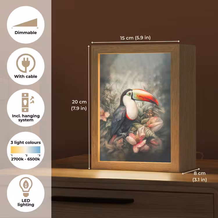 Toekan - Vogels - Bloemen - Planten - Tropisch Light Box met kabel (Tafellamp) klein -USP_EN