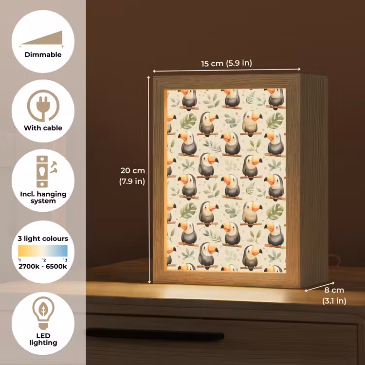 Toekans - Exotisch - Kleurrijk Light Box met kabel (Tafellamp) klein 925 -USP_EN