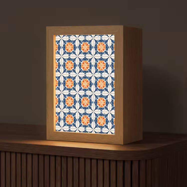 Traditioneel - Tegel - Oranje Light Box met kabel (Tafellamp) klein 925 -z3d_website