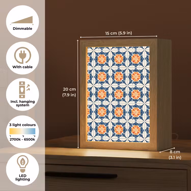 Traditioneel - Tegel - Oranje Light Box met kabel (Tafellamp) klein 925 -USP_EN