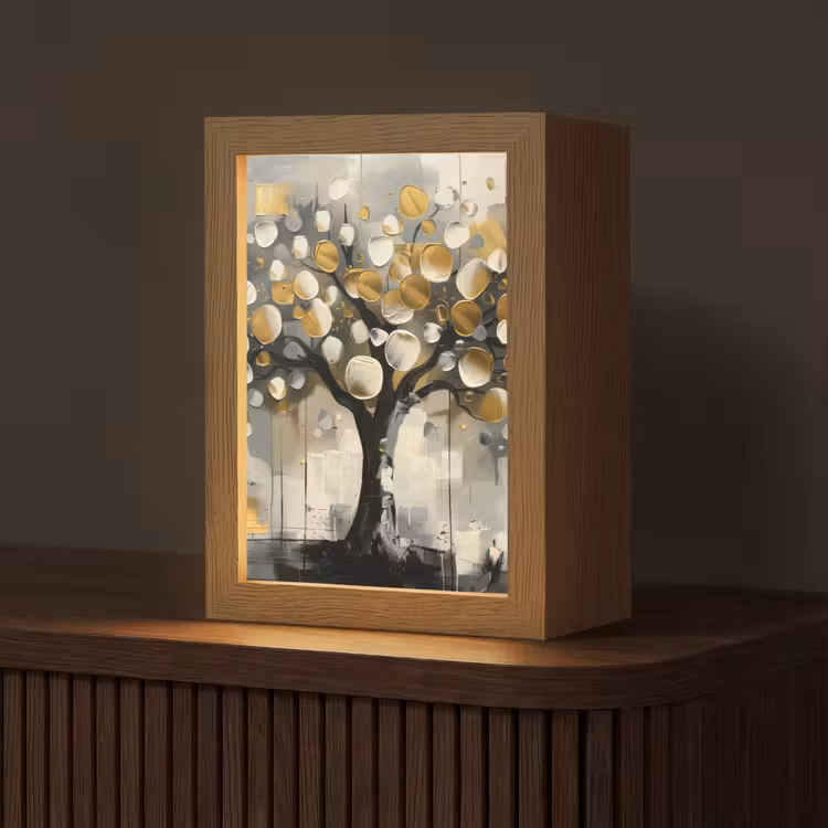 Boom - Abstract - Beige - Goud - Zwart Light Box met kabel (Tafellamp) klein -z3d_website