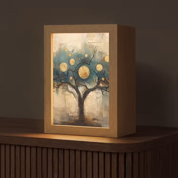 Boom - Abstract - Bruin - Goud - Industrieel Light Box met kabel (Tafellamp) klein -z3d_website