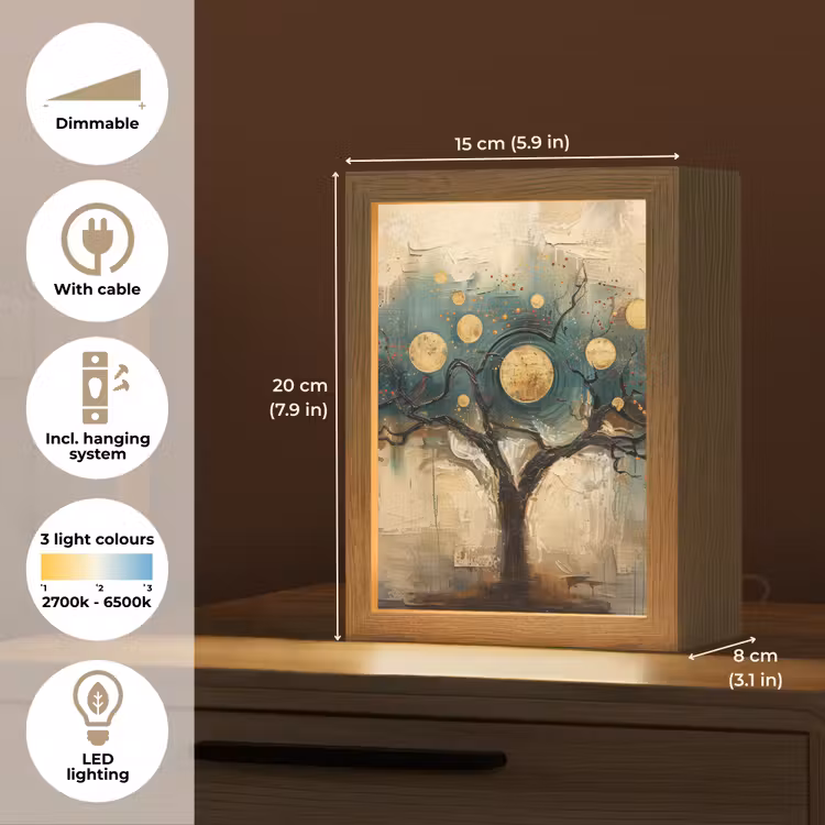 Boom - Abstract - Bruin - Goud - Industrieel Light Box met kabel (Tafellamp) klein -USP_EN