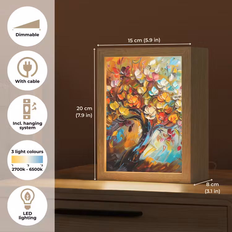 Boom - Abstract - Kleurrijk - Bloemen Light Box met kabel (Tafellamp) klein -USP_EN