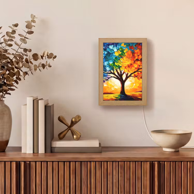 Boom - Kunst - Natuur - Zonsondergang Light Box met kabel (Tafellamp) klein -sfeer2