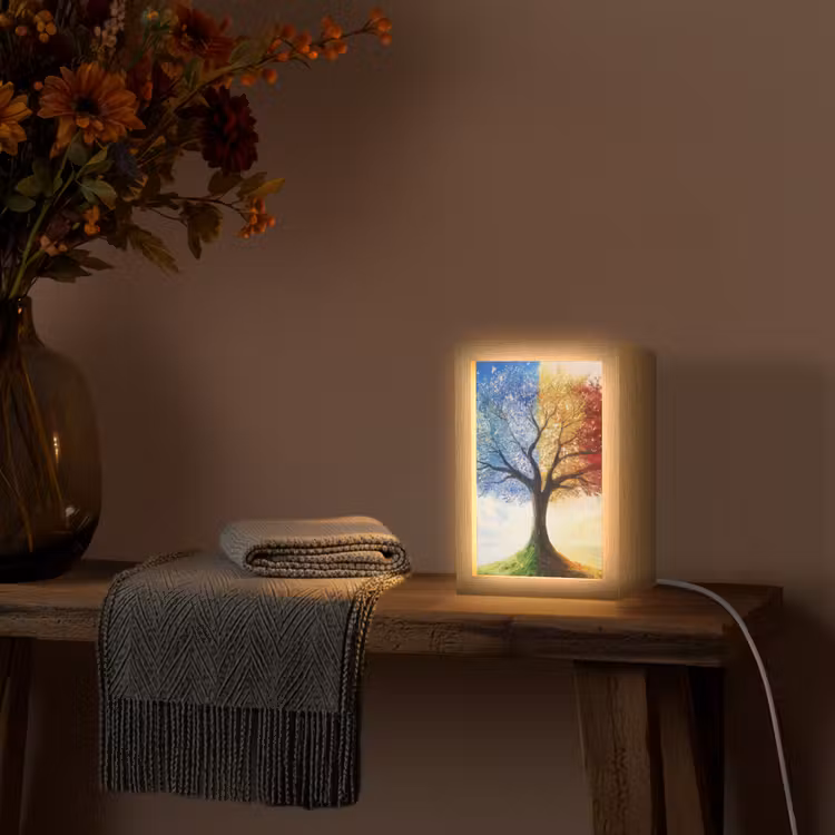 Boom - Kunst - Seizoenen - Herfst Light Box met kabel (Tafellamp) klein -sfeer4