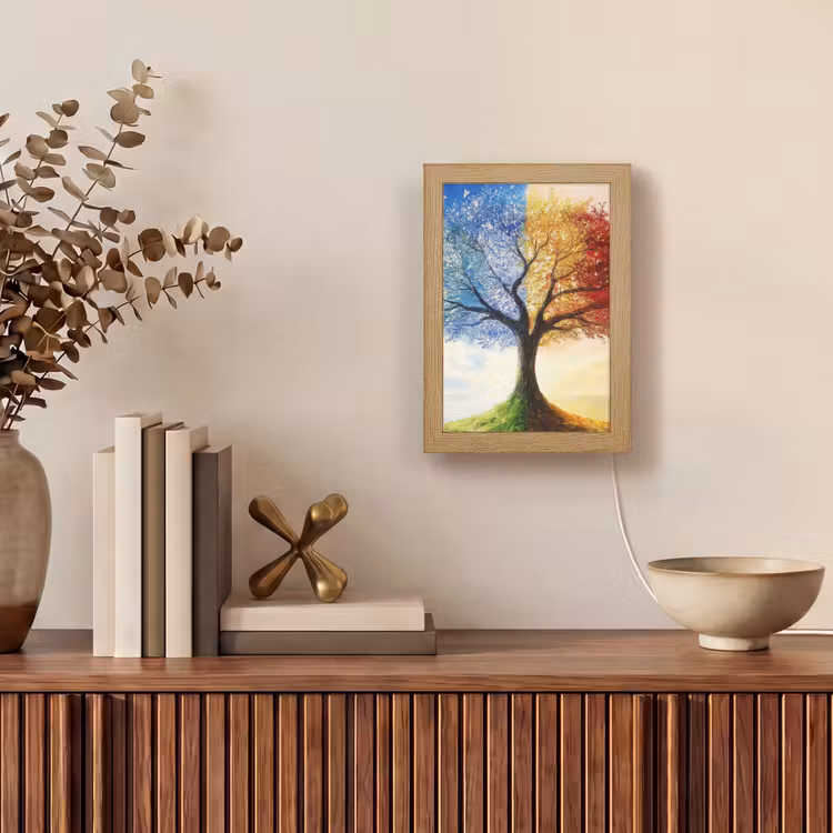 Boom - Kunst - Seizoenen - Herfst Light Box met kabel (Tafellamp) klein -sfeer2