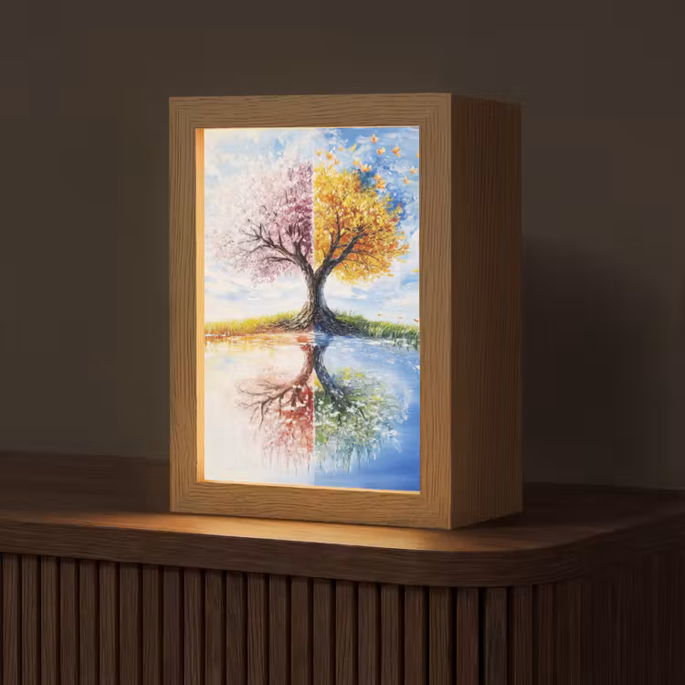 Boom - Kunst - Seizoenen - Lente - Herfst Light Box met kabel (Tafellamp) klein -z3d_website