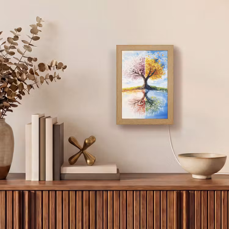 Boom - Kunst - Seizoenen - Lente - Herfst Light Box met kabel (Tafellamp) klein -sfeer2