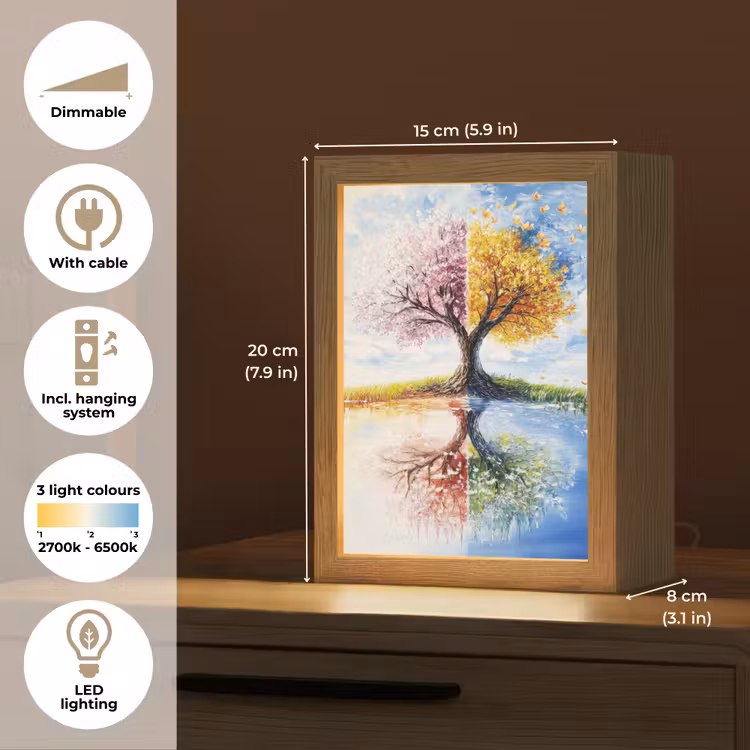 Boom - Kunst - Seizoenen - Lente - Herfst Light Box met kabel (Tafellamp) klein -USP_EN