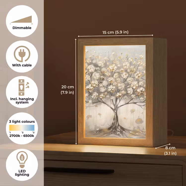 Boom - Beige - Goud - Verflook - Grijs Light Box met kabel (Tafellamp) klein -USP_EN
