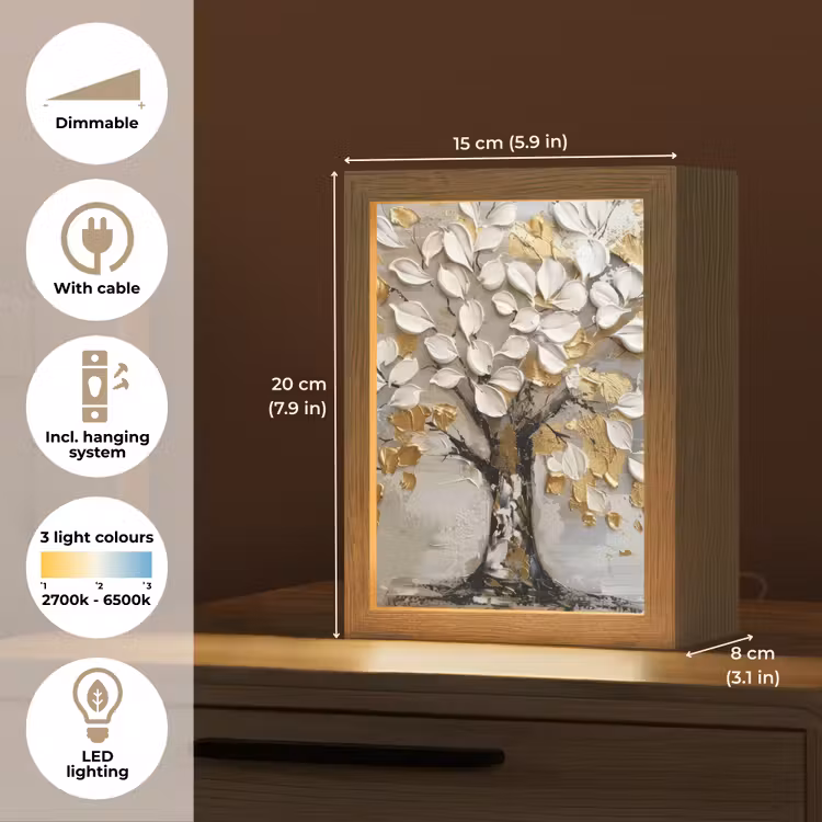 Boom - Beige - Grijs - Goud - Abstract Light Box met kabel (Tafellamp) klein -USP_EN