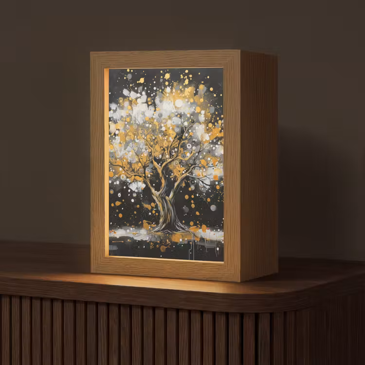 Boom - Zwart - Goud - Wit - Modern Light Box met kabel (Tafellamp) klein -z3d_website