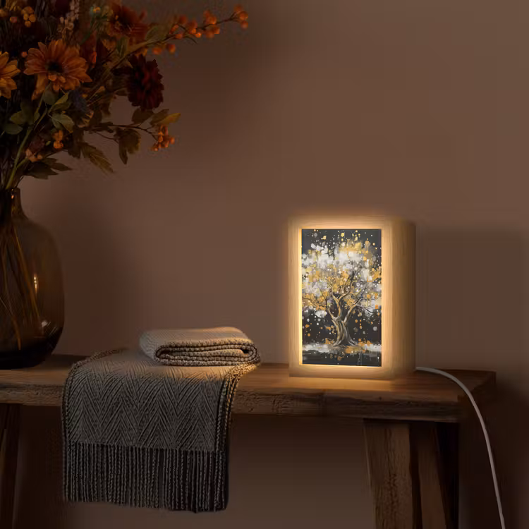 Boom - Zwart - Goud - Wit - Modern Light Box met kabel (Tafellamp) klein -sfeer4