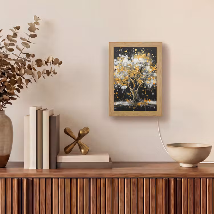 Boom - Zwart - Goud - Wit - Modern Light Box met kabel (Tafellamp) klein -sfeer2