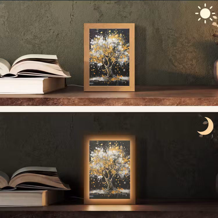 Boom - Zwart - Goud - Wit - Modern Light Box met kabel (Tafellamp) klein -sfeer3