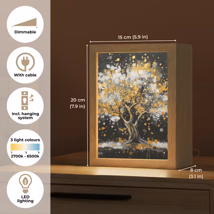 Boom - Zwart - Goud - Wit - Modern Light Box met kabel (Tafellamp) klein -USP_EN