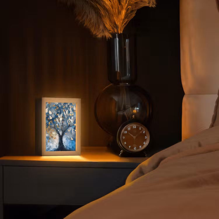 Boom - Blauw - Goud - Abstract Light Box met kabel (Tafellamp) klein -sfeer1