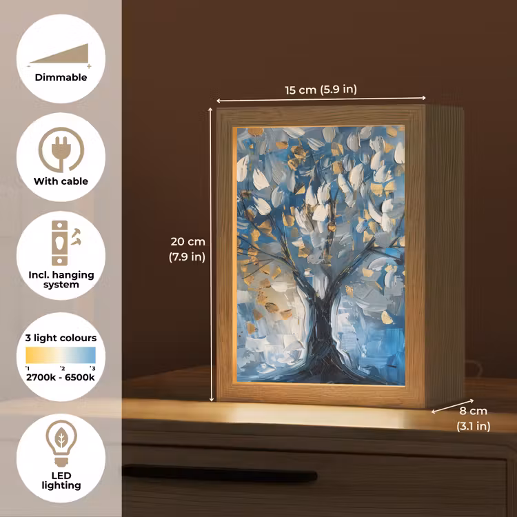 Boom - Blauw - Goud - Abstract Light Box met kabel (Tafellamp) klein -USP_EN