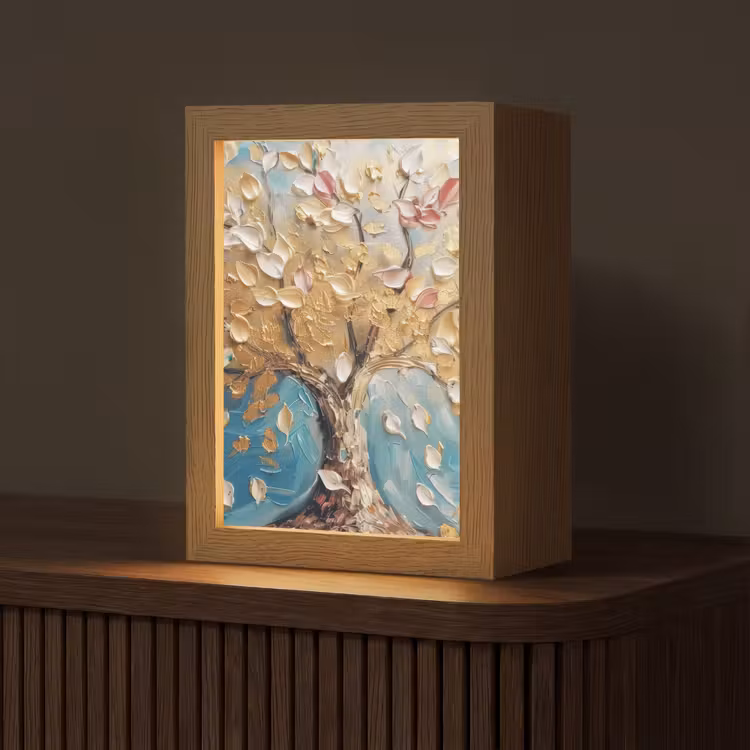 Boom - Blauw - Goud - Abstract - Modern Light Box met kabel (Tafellamp) klein -z3d_website