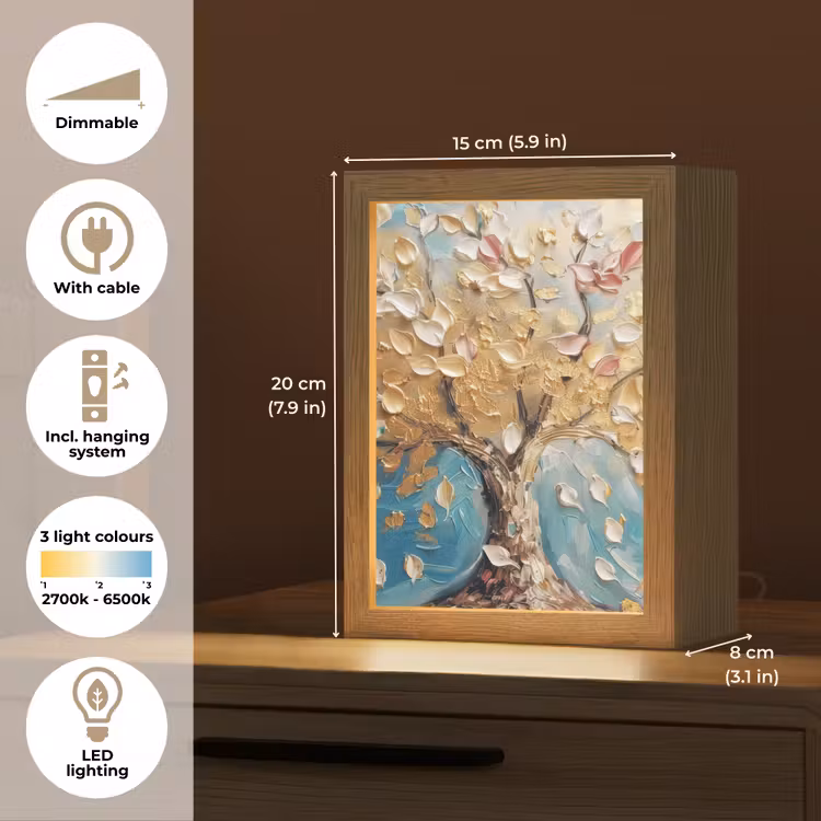 Boom - Blauw - Goud - Abstract - Modern Light Box met kabel (Tafellamp) klein -USP_EN