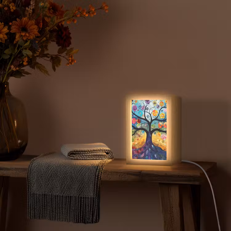 Boom - Kleurrijk - Bloemen - Kunst - Abstract Light Box met kabel (Tafellamp) klein -sfeer4