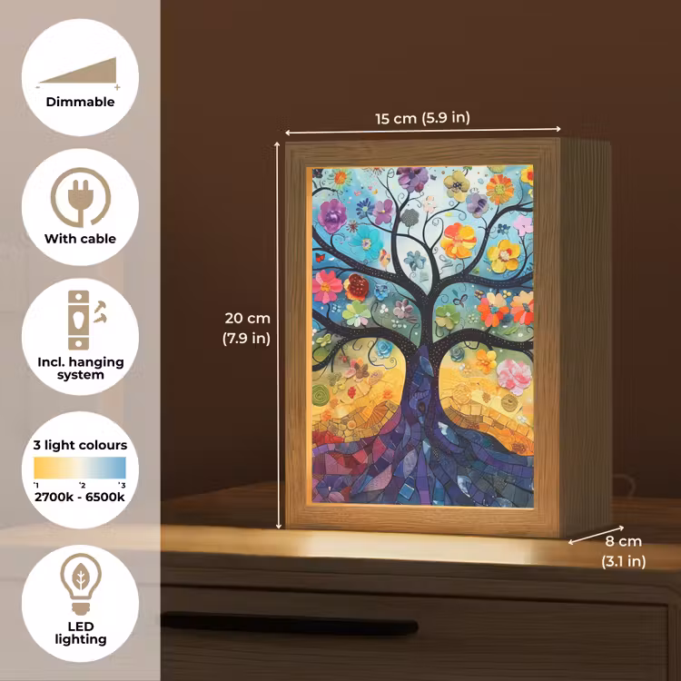 Boom - Kleurrijk - Bloemen - Kunst - Abstract Light Box met kabel (Tafellamp) klein -USP_EN