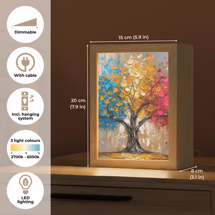Boom - Kleurrijk - Grijs - Modern Light Box met kabel (Tafellamp) klein -USP_EN